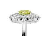Platinum Fancy Yellow Cushion Cut Diamond Floral Double Halo Engagement Ring with Prong Setting_47