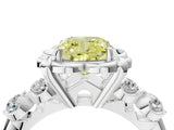 Platinum Fancy Yellow Cushion  Cut Diamond Floral Halo Engagement Ring with Shared Prong Setting