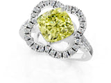 Platinum Fancy Yellow Cushion Cut Diamond Floral Halo Split Shank Prong Setting Ring_31