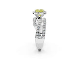Platinum Fancy Yellow Cushion Cut Diamond Halo Ring with Round Split Shank and Prong Setting_2