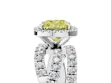 Platinum Fancy Yellow Cushion Cut Diamond Halo Ring with Round Split Shank and Prong Setting_5