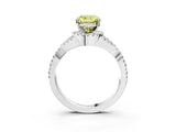 Platinum Fancy Yellow Cushion Cut Diamond  Halo Twist Band Solitaire Prong Setting Ring_15