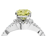 Platinum Fancy Yellow Cushion Cut Diamond  Halo Twist Band Solitaire Prong Setting Ring_16