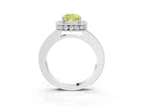 Platinum Fancy Yellow Cushion Cut Diamond Milgrain Halo Engagement Ring with Round Pavé Band and Prong Setting_16