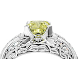 Platinum Fancy Yellow Cushion Cut Diamond Pave Art Deco Split Shank Ring with Four-Prong Setting_10