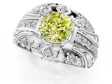 Platinum Fancy Yellow Cushion Cut Diamond Pave Art Deco Split Shank Ring with Four-Prong Setting_7
