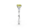 Platinum Fancy Yellow Cushion  Cut Diamond Ring with Baguette Side Stones, Channel Set Band, and Four-Prong Setting_26