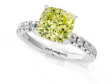 Platinum Fancy Yellow Cushion Cut Diamond Solitaire Pavé Engagement Ring with Round Band and Prong Setting_2