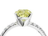 Platinum Fancy Yellow Cushion Cut Diamond Solitaire Pavé Engagement Ring with Round Band and Prong Setting_5