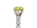 Platinum Fancy Yellow Cushion Cut Diamond Solitaire Pavé Engagement Ring with Round Band and Prong Setting_6