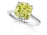 Platinum Fancy Yellow Cushion Cut Diamond Solitaire Ring with Flower Prong Setting and Classic Band_13