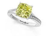 Platinum Fancy Yellow Cushion Cut Diamond Solitaire Ring with Pavé Band and Prong Setting_13