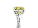 Platinum Fancy Yellow Cushion Cut Diamond Solitaire Ring with Pavé Band and Prong Setting_17