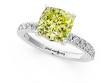 Platinum Fancy Yellow Cushion  Cut Diamond Solitaire with Pave Band and Four-Prong Setting 1
