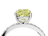 Platinum Fancy Yellow Cushion  Cut Diamond Solitaire with Pave Band and Four-Prong Setting 4