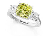 Platinum Fancy Yellow Cushion Cut Diamond Three-Stone Engagement Ring with Prong Setting and Pavé Band_13