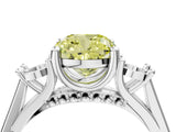 Platinum Fancy Yellow Cushion Cut Diamond Three-Stone Engagement Ring with Prong Setting and Pavé Band_16