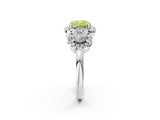 Platinum Fancy Yellow Cushion Cut Diamond Three-Stone Halo Ring with Prong Setting and Pavé Accents_26