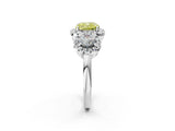 Platinum Fancy Yellow Cushion Cut Diamond Three-Stone Halo Ring with Prong Setting and Pavé Accents_32
