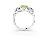 Platinum Fancy Yellow Cushion Cut Diamond Three-Stone Halo Ring with Prong Setting and Pavé Accents_33
