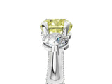 Platinum Fancy Yellow Cushion Cut Diamond Three-Stone Ring with Prong Setting and Pavé Band_17