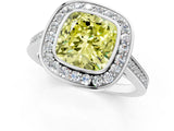 Platinum Fancy Yellow Cushion Cut Halo Bezel Diamond Pave Band Ring_43