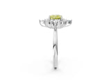 Platinum Fancy Yellow Cushion Cut Halo Diamond Cluster Ring with Marquise and Round Stones on a White Gold Band with Prong Setting_2