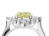 Platinum Fancy Yellow Cushion Cut Halo Diamond Cluster Ring with Marquise and Round Stones on a White Gold Band with Prong Setting_4