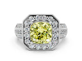 Platinum Fancy Yellow Cushion Cut Halo Diamond Engagement Ring with Pave Split Shank and Four-Prong Setting_12
