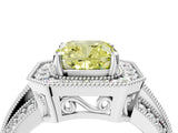 Platinum Fancy Yellow Cushion Cut Halo Diamond Engagement Ring with Pave Split Shank and Four-Prong Setting_16