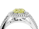 Platinum Fancy Yellow Cushion Cut Halo Diamond Ring with Beaded Split Shank and Four-Prong Setting_10