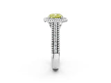Platinum Fancy Yellow Cushion Cut Halo Diamond Ring with Beaded Split Shank and Four-Prong Setting_8
