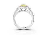 Platinum Fancy Yellow Cushion Cut Halo Diamond Ring with Beaded Split Shank and Four-Prong Setting_9