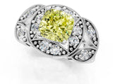Platinum Fancy Yellow Cushion Cut Halo Milgrain Diamond Engagement Ring with Leaf Band and Four-Prong Setting_13