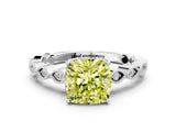 Platinum Fancy Yellow Cushion Cut Solitaire Diamond Ring with Infinity Twist Band and Four-Prong Setting_36