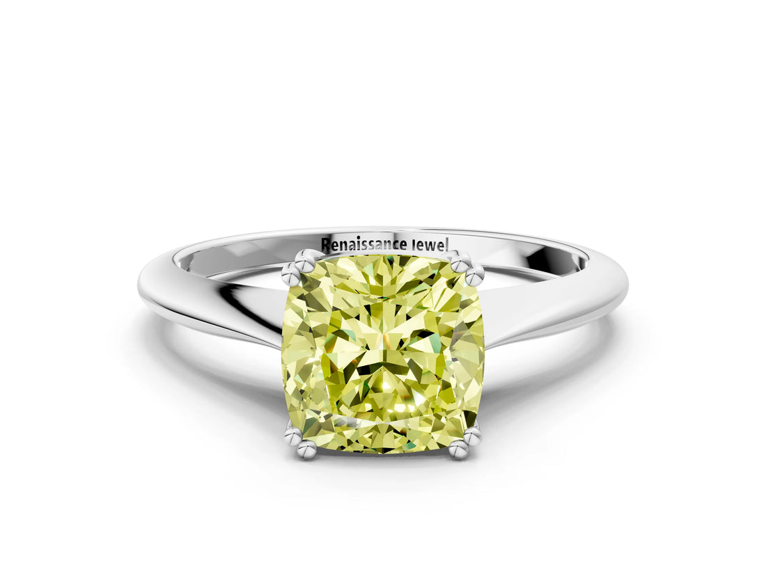 Platinum Fancy Yellow Cushion Cut Solitaire Diamond Ring with Six-Prong Setting and Classic Band_17