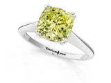 Platinum Fancy Yellow Cushion Cut Solitaire Diamond Ring with Six-Prong Setting and Classic Band_18