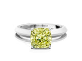 Platinum Fancy Yellow Cushion  Cut Solitaire Engagement Ring with Flat Band and Four-Prong Setting 1