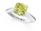 Platinum Fancy Yellow Cushion  Cut Solitaire Engagement Ring with Tapered Band and Four-Prong Setting 1