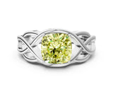 Platinum Fancy Yellow Cushion Cut Solitaire Intertwined Band Prong Setting Ring_12