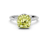 Platinum Fancy Yellow Cushion Cut Solitaire Split Shank Pave Diamond Engagement Ring with Four-Prong Setting_12