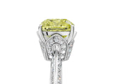 Platinum Fancy Yellow Cushion Cut Solitaire Split Shank Pave Diamond Engagement Ring with Four-Prong Setting_59