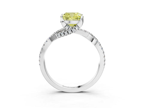 Platinum Fancy Yellow Cushion Cut Solitaire Twist Pave Diamond Engagement Ring with Prong Setting_45