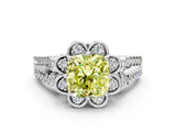 Platinum Fancy Yellow Cushion  Halo Diamond Floral Split Shank Engagement Ring 2