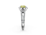 Platinum Fancy Yellow Cushion  Halo Diamond Floral Split Shank Engagement Ring 4