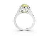 Platinum Fancy Yellow Cushion  Halo Diamond Floral Split Shank Engagement Ring 5