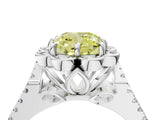 Platinum Fancy Yellow Cushion  Halo Diamond Floral Split Shank Engagement Ring