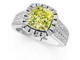 Platinum Fancy Yellow Cushion  Halo Round Diamond Pave Band with Prong Setting 1