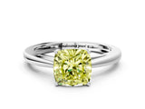 Platinum Fancy Yellow Cushion  Solitaire Diamond Ring with Split Shank and Four-Prong Setting_12
