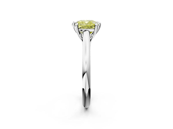 Platinum Fancy Yellow Cushion  Solitaire Engagement Ring with Six-Prong Setting and Classic Band